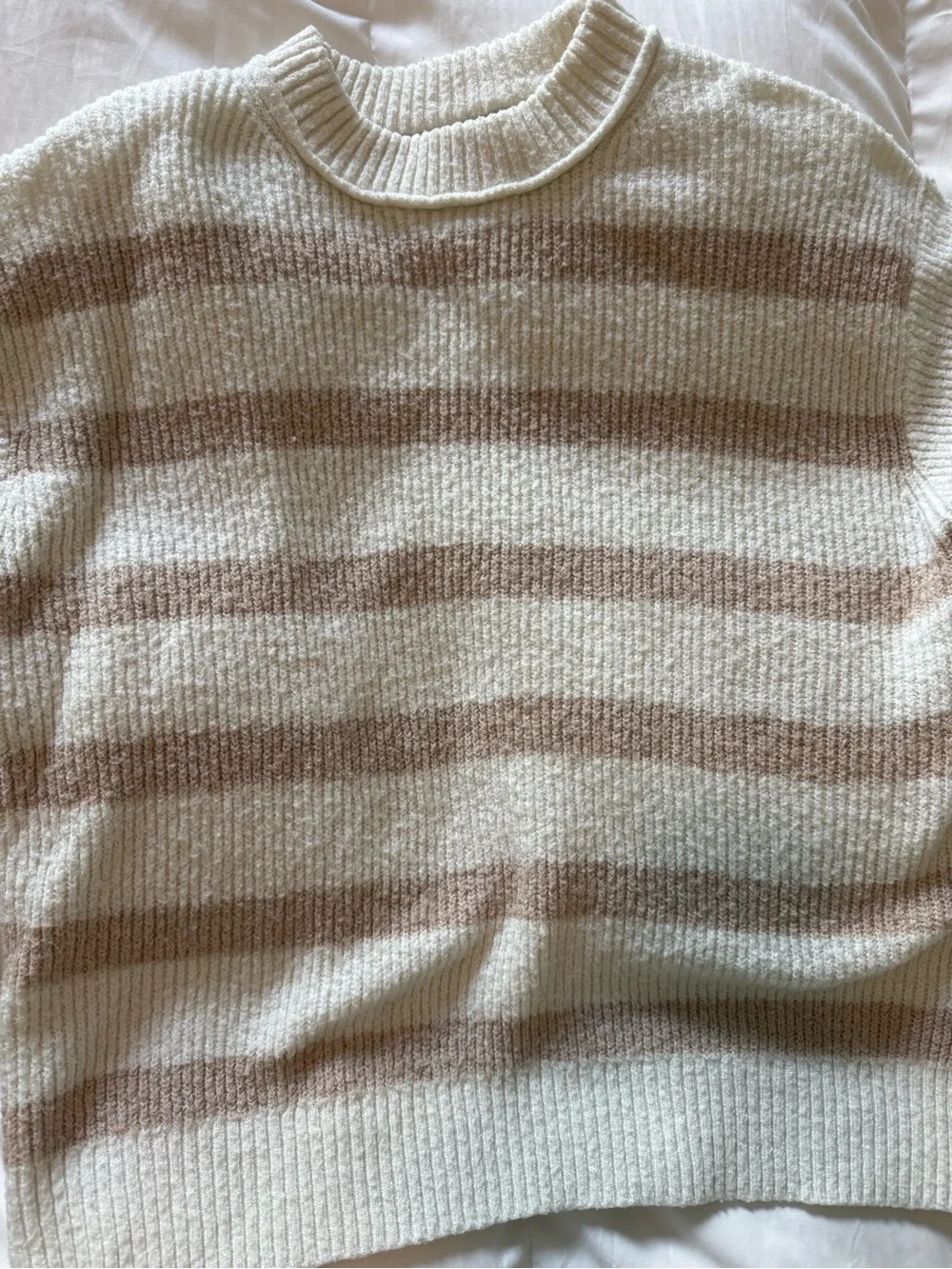 American Eagle Outfitters Cream Ribbed Crewneck Sweater